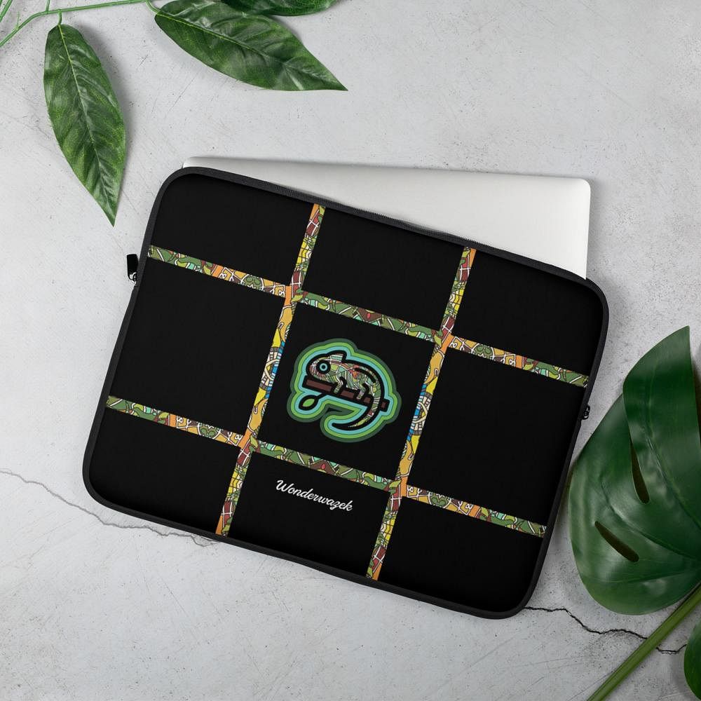 Laptoptasche • dezente Akzente, Chamäleon – grün, schwarz - Wonderwazek