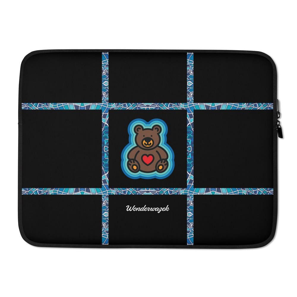 Laptoptasche • dezente Linien, Teddy mit Herz – blau, schwarz - Wonderwazek