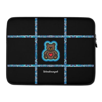 Laptoptasche • dezente Linien, Teddy mit Herz – blau, schwarz - Wonderwazek