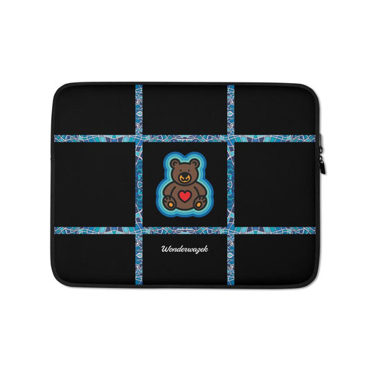 Laptoptasche • dezente Linien, Teddy mit Herz – blau, schwarz - Wonderwazek