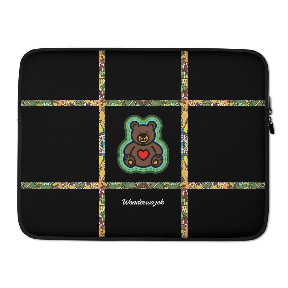 Laptoptasche • dezente Akzente, Teddy mit Herz – grün, schwarz - Wonderwazek