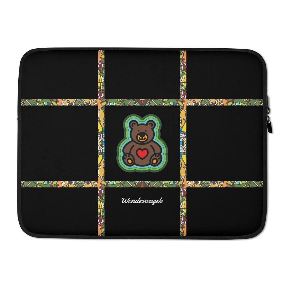 Laptoptasche • dezente Linien, Teddy mit Herz – grün, schwarz - Wonderwazek