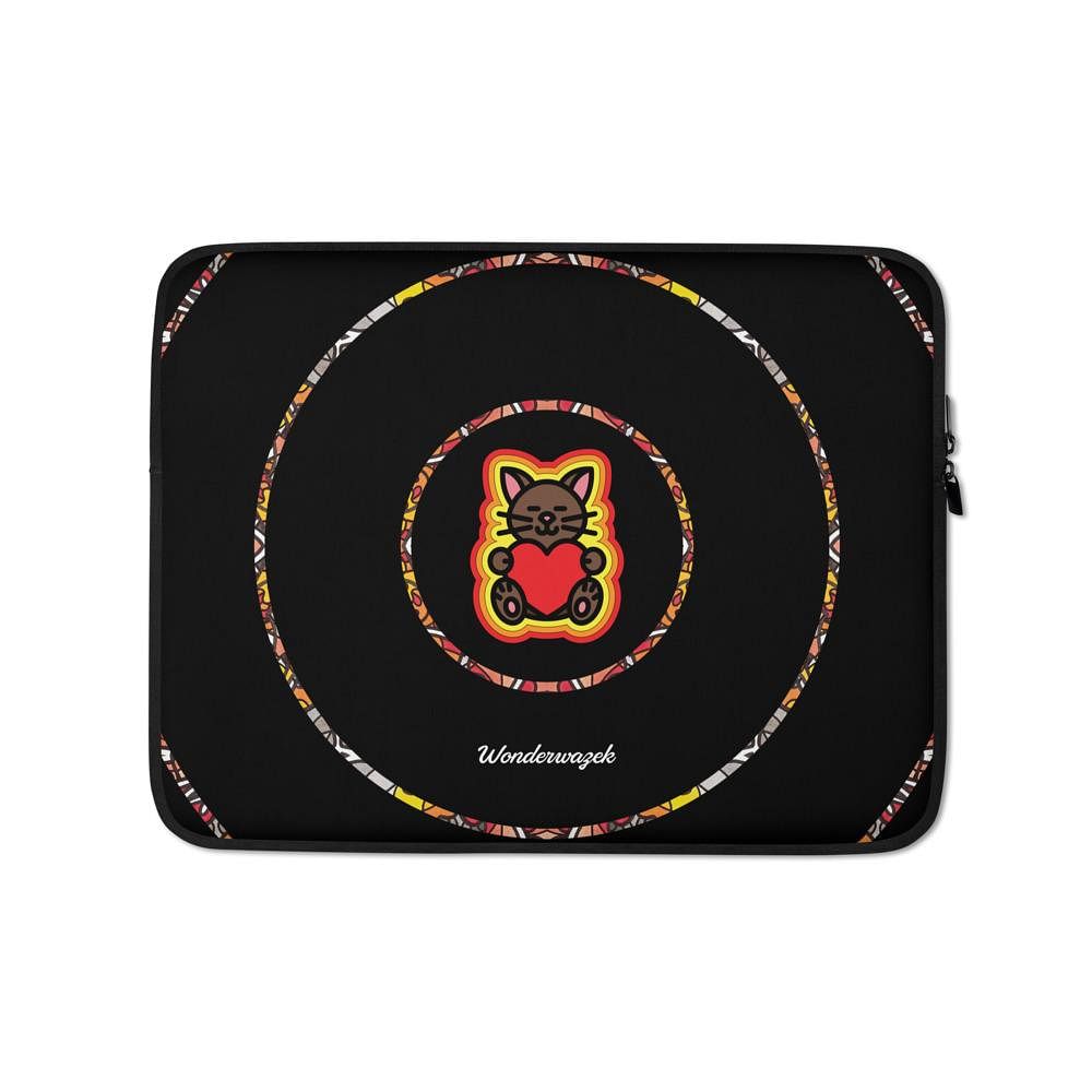 Laptoptasche • dezente Kreise, Katze mit Herz – orange, schwarz - Wonderwazek