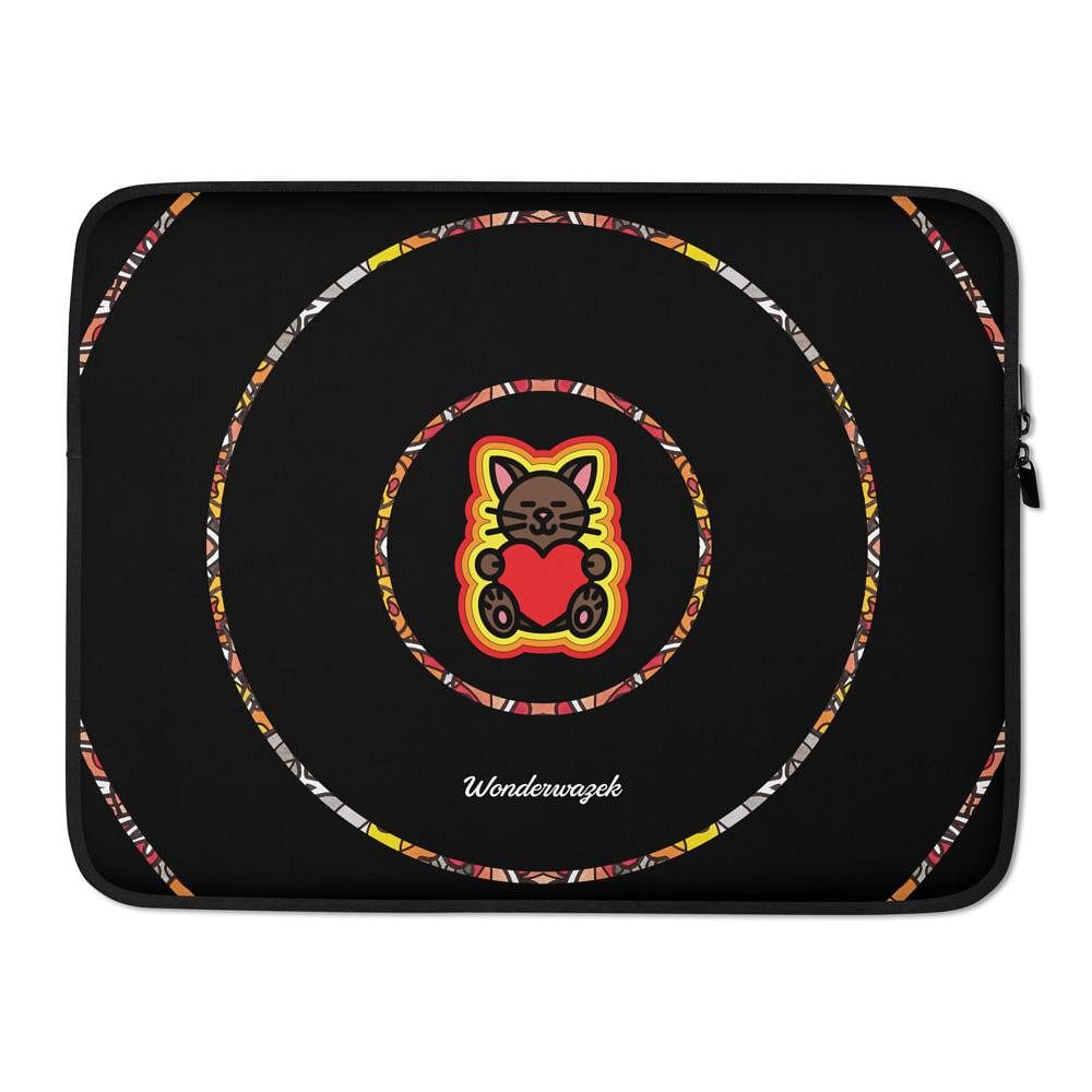 Laptoptasche • dezente Kreise, Katze mit Herz – orange, schwarz - Wonderwazek