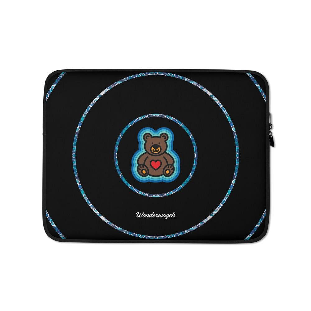 Laptoptasche • dezente Kreise, Teddy mit Herz – blau, schwarz - Wonderwazek
