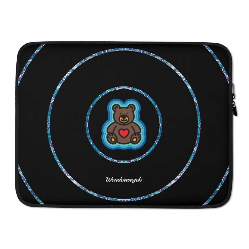 Laptoptasche • dezente Kreise, Teddy mit Herz – blau, schwarz - Wonderwazek