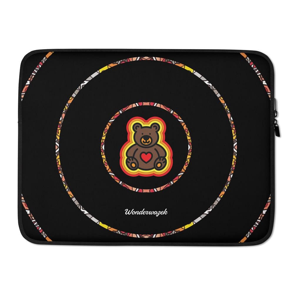 Laptoptasche • dezente Kreise, Teddy mit Herz – orange, schwarz - Wonderwazek