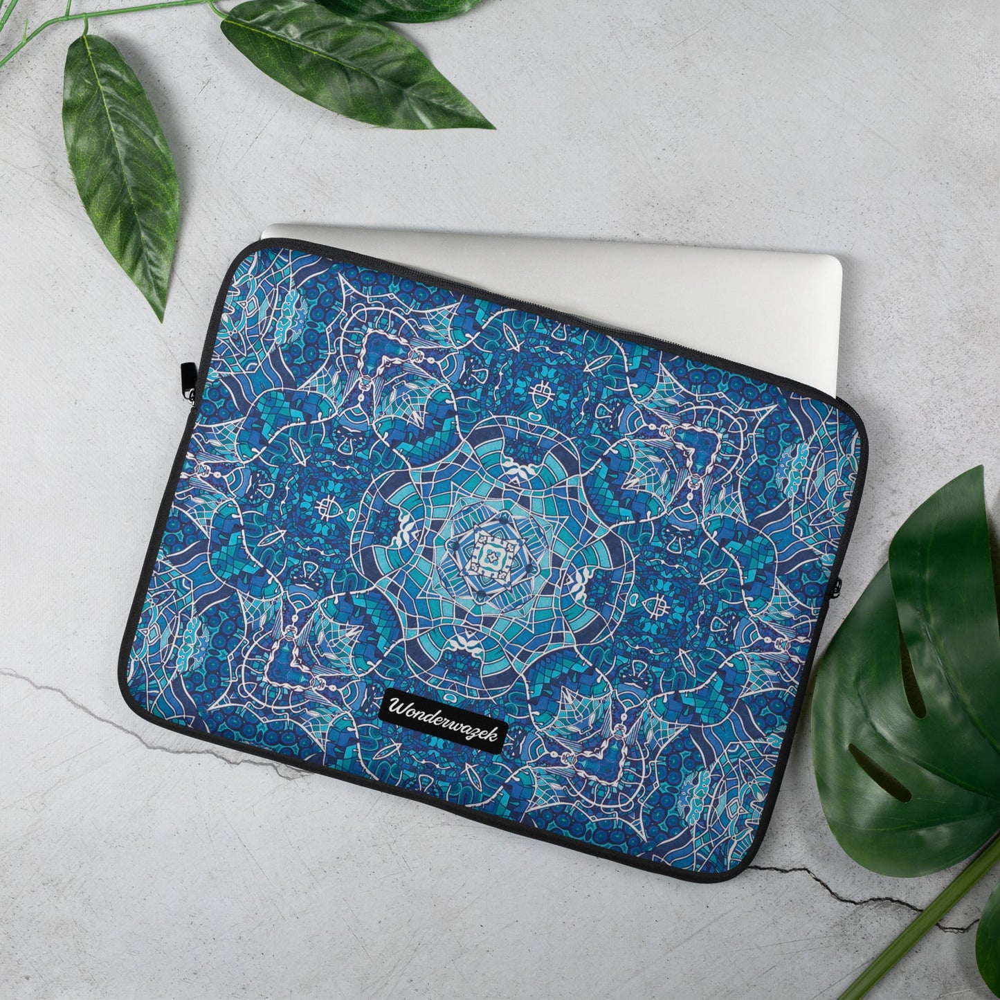 Laptoptasche • Wassergeister – Kaleidoskop, blau, weiß - Wonderwazek