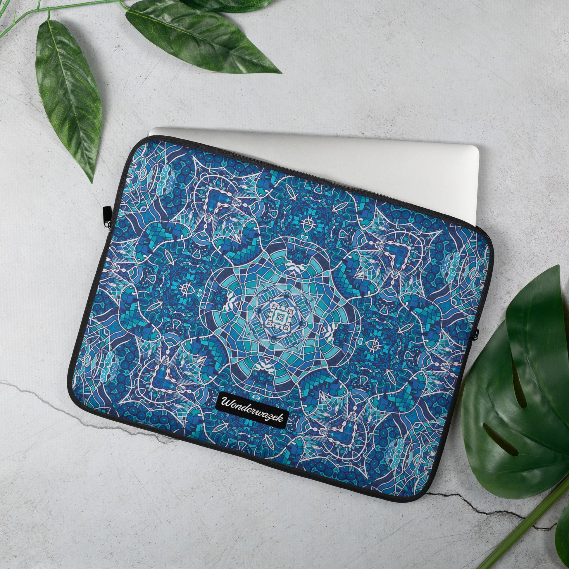 Laptoptasche • Wassergeister – Kaleidoskop, blau, weiß - Wonderwazek