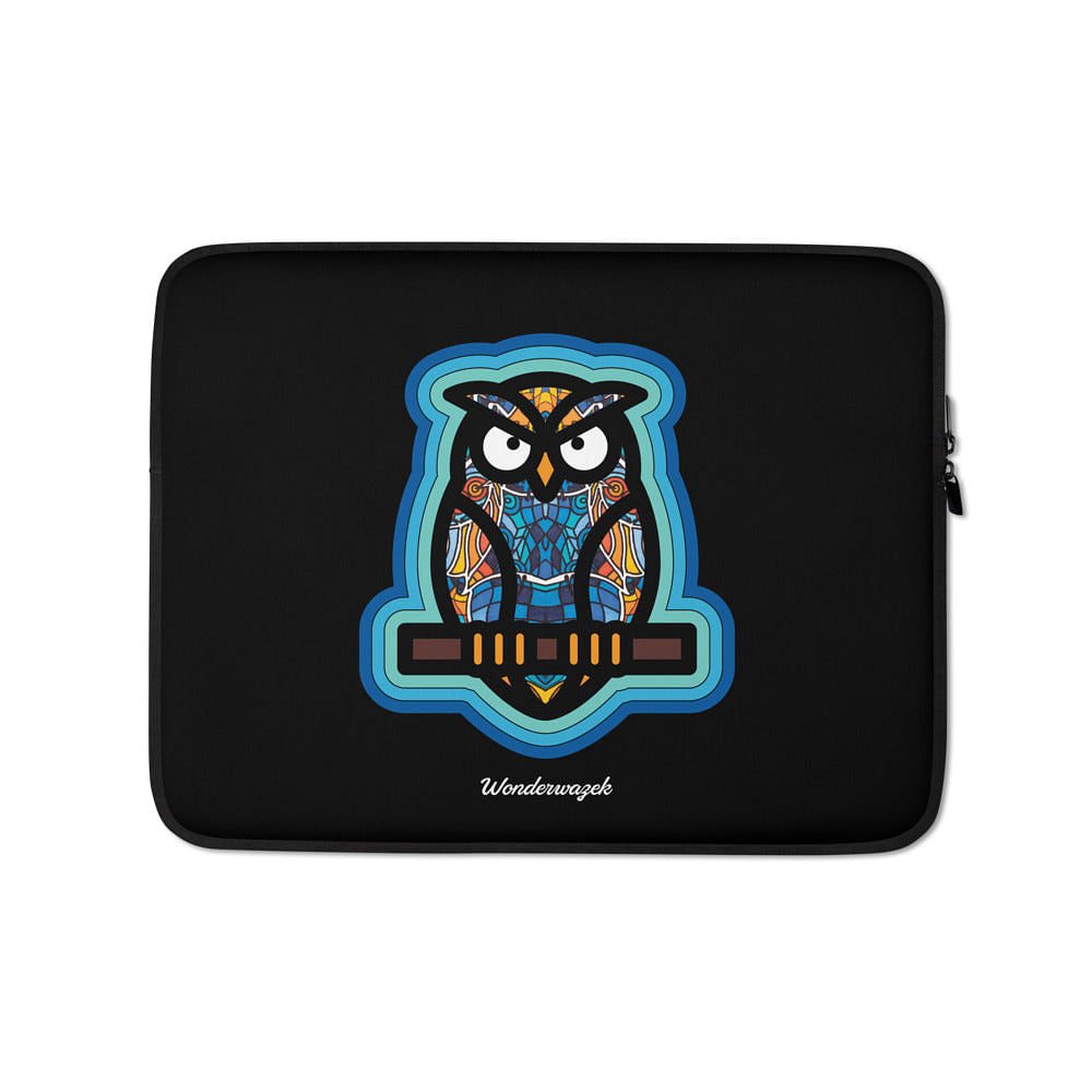 Laptoptasche • weise Eule – blau, schwarz - Wonderwazek