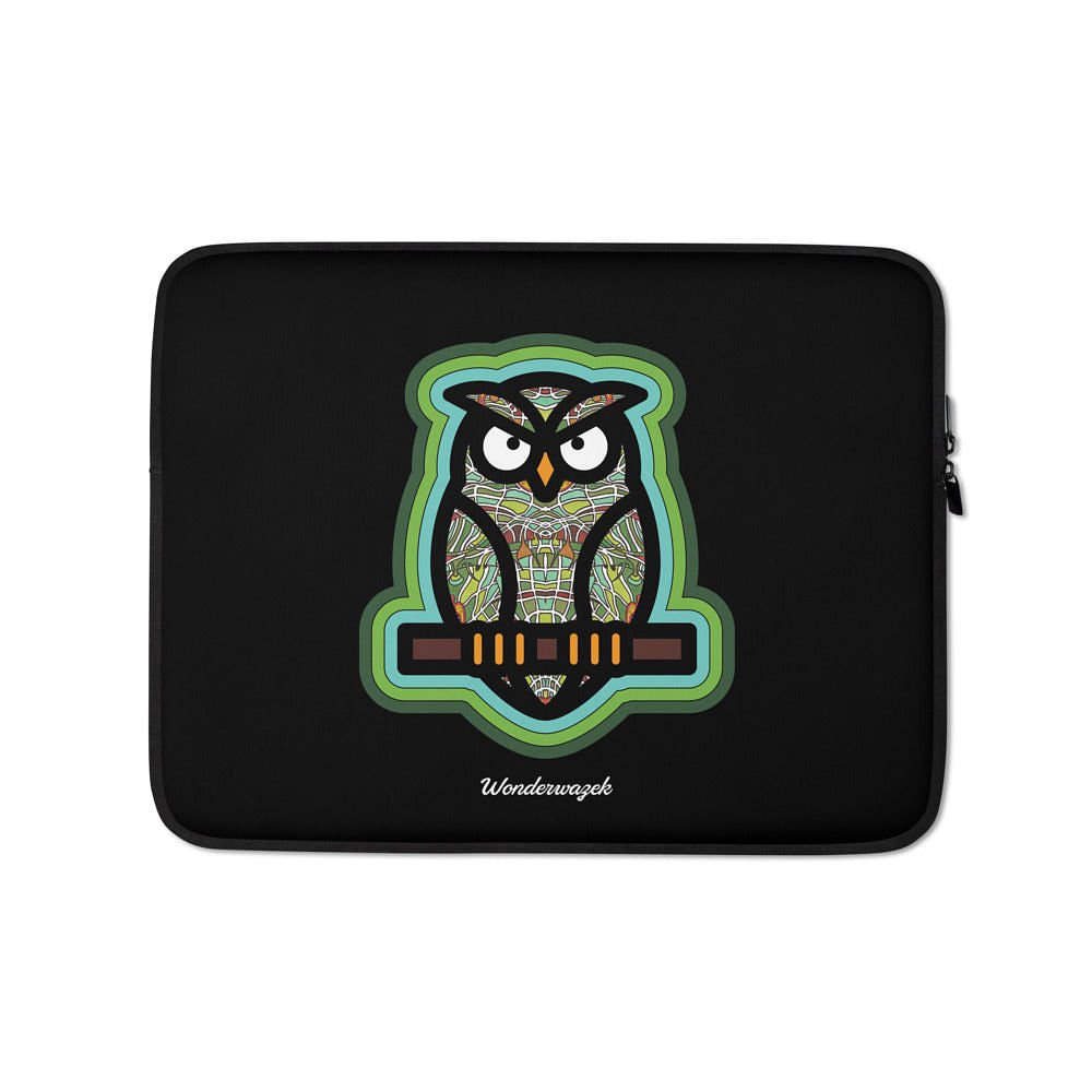 Laptoptasche • weise Eule – grün, schwarz - Wonderwazek