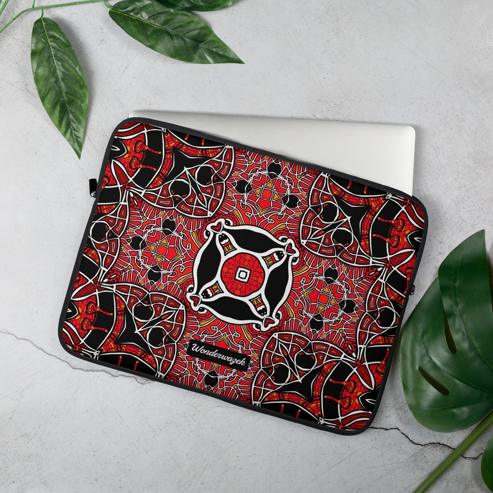 Laptoptasche • Zirkus – Kaleidoskop, rot, schwarz, weiß - Wonderwazek