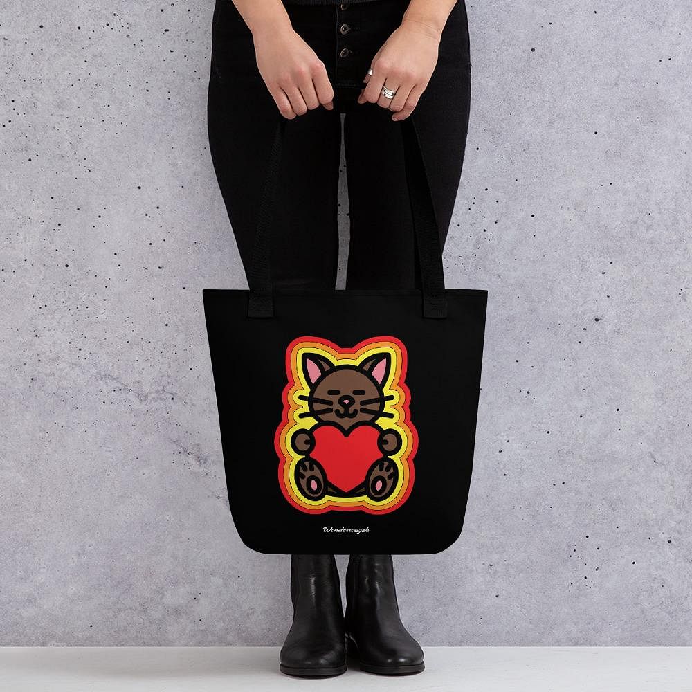 Einkaufstasche • Katze mit Herz – gelb, orange, rot, schwarz - Wonderwazek