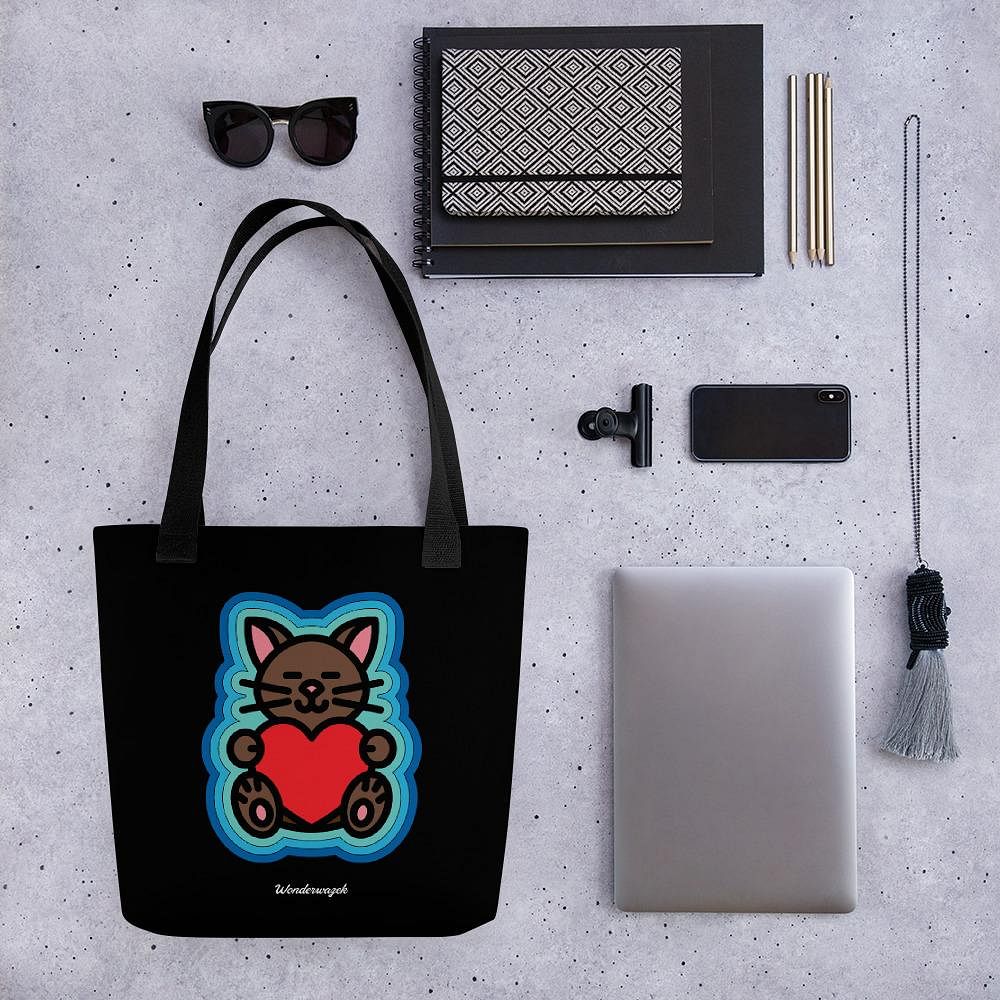 Einkaufstasche • Katze mit Herz – blau, schwarz - Wonderwazek