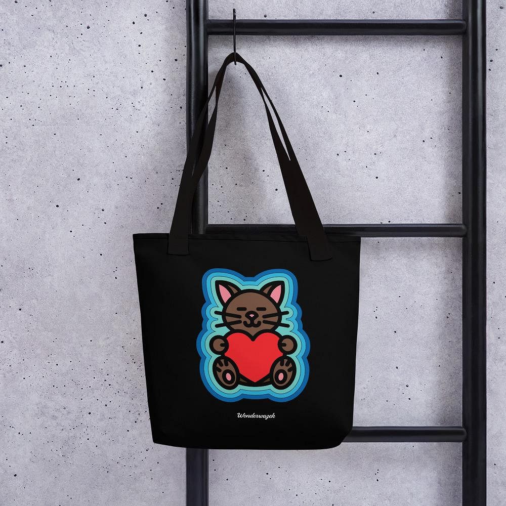 Einkaufstasche • Katze mit Herz – blau, schwarz - Wonderwazek