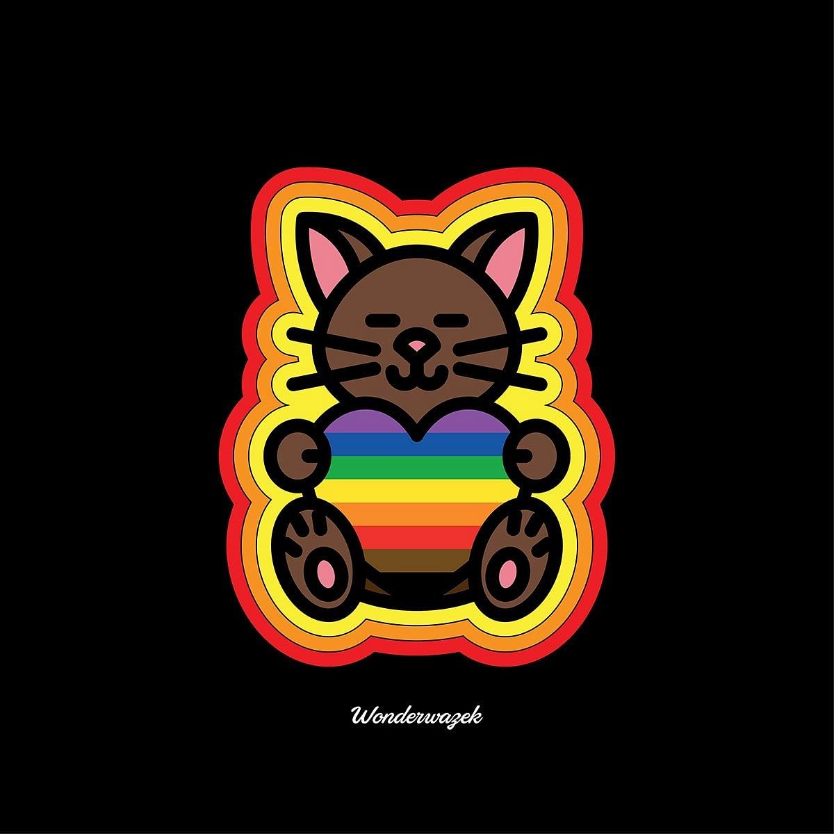 Einkaufstasche • Diversität 🌈 Katze mit Herz – Regenbogen, gelb, orange, rot, schwarz - Wonderwazek