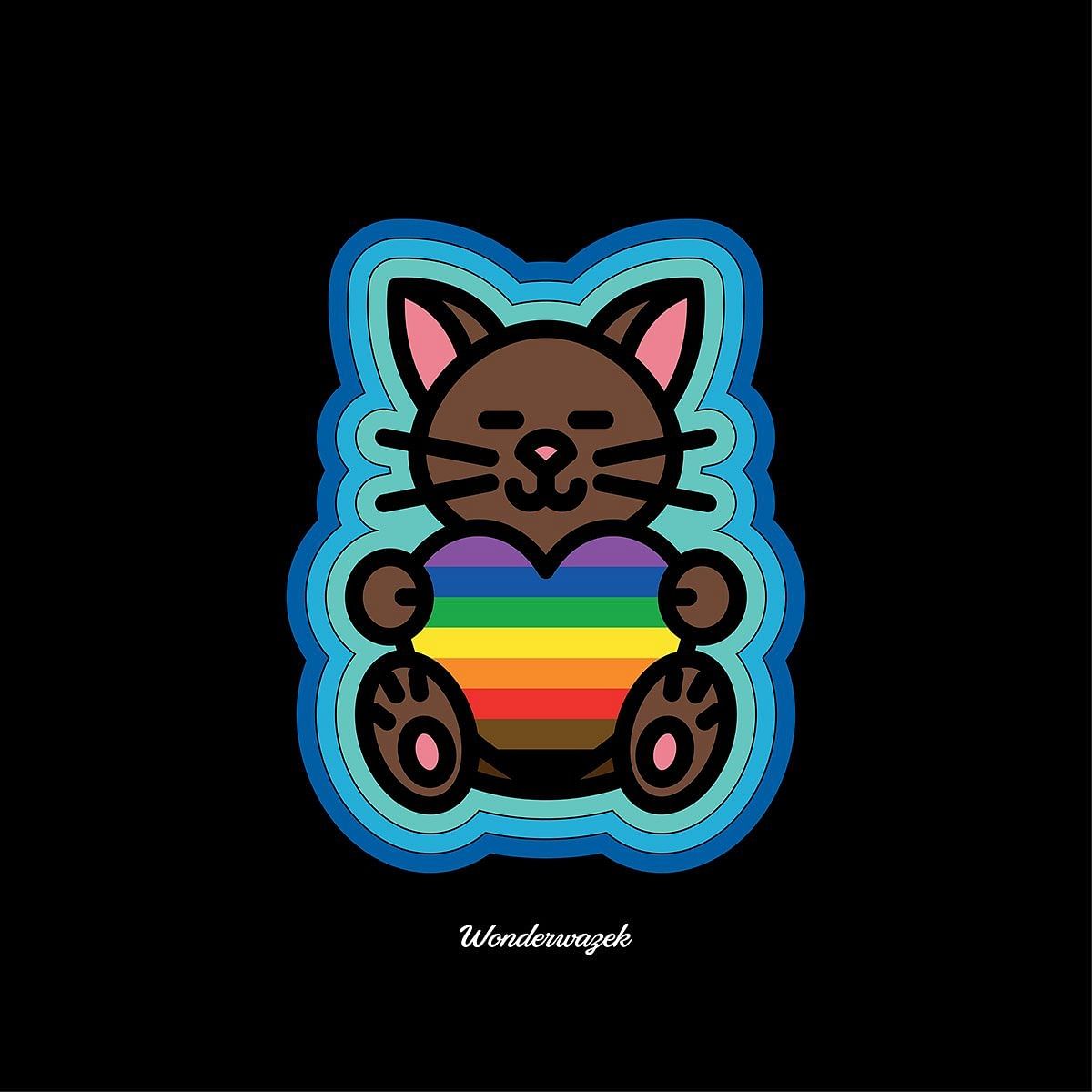 Einkaufstasche • Diversität 🌈 Katze mit Herz – Regenbogen, blau, schwarz - Wonderwazek