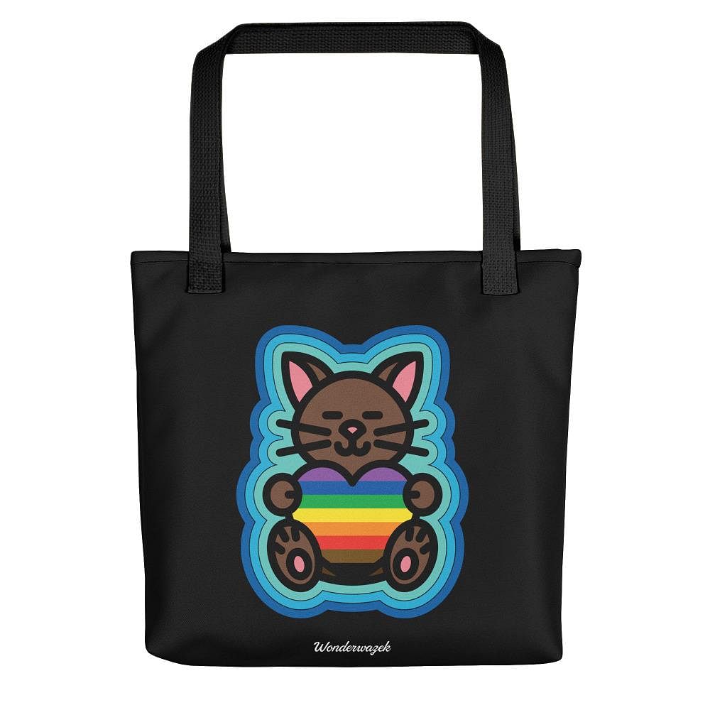 Einkaufstasche • Diversität 🌈 Katze mit Herz – Regenbogen, blau, schwarz - Wonderwazek