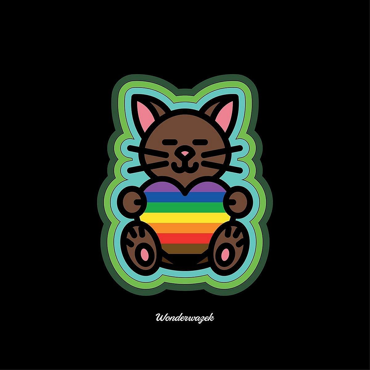 Einkaufstasche • Diversität 🌈 Katze mit Herz – Regenbogen, grün, schwarz - Wonderwazek