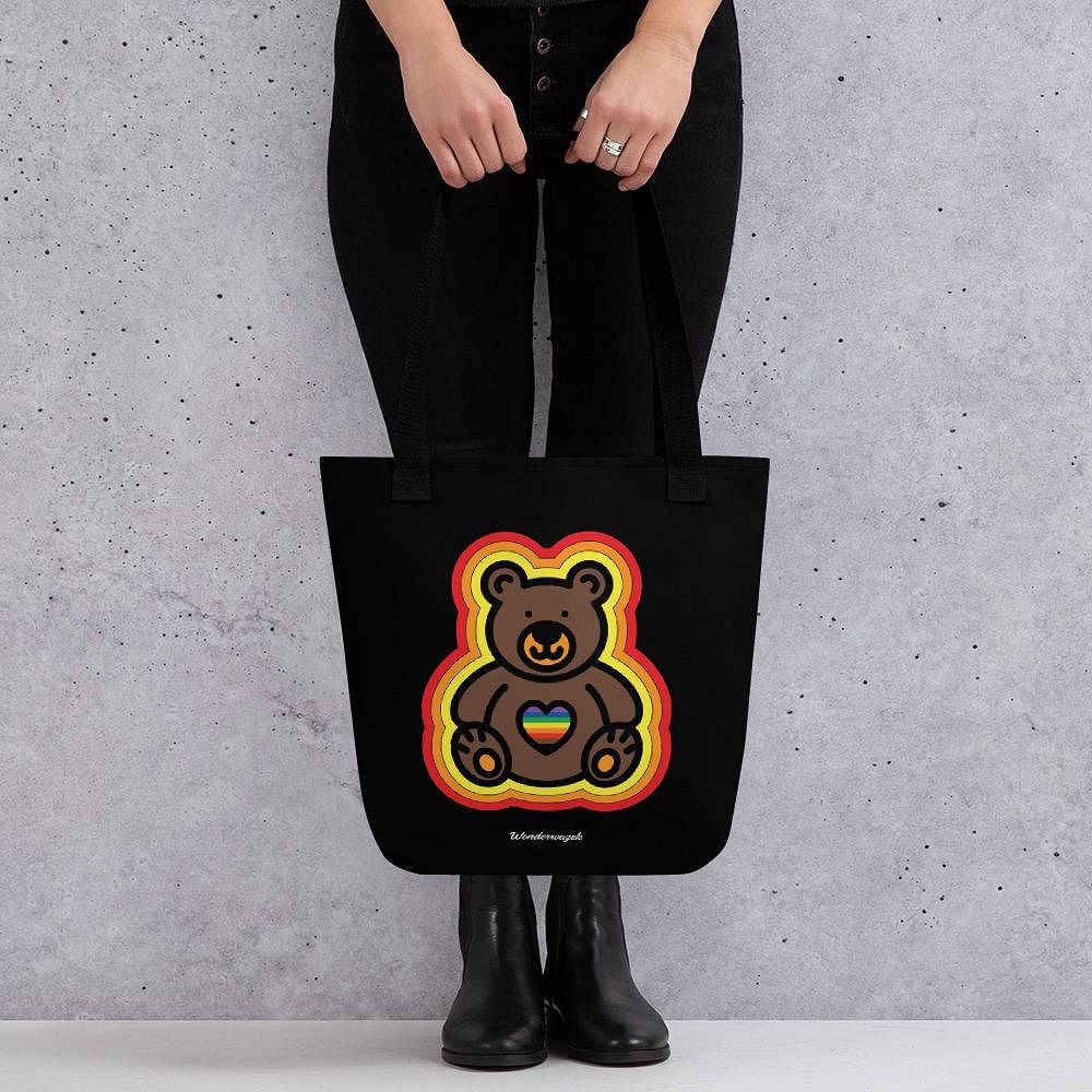 Einkaufstasche • Diversität 🌈 Teddy mit Herz – Regenbogen, gelb, orange, rot, schwarz - Wonderwazek