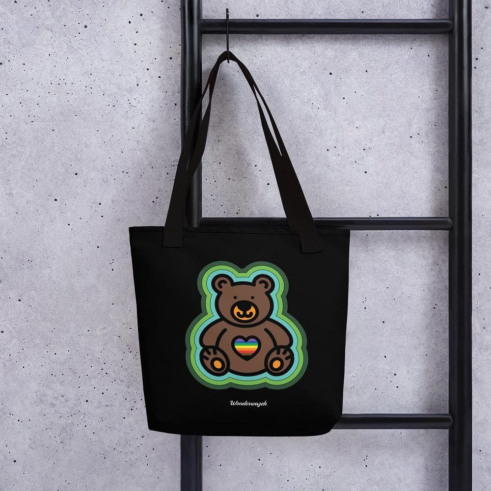 Einkaufstasche • Diversität 🌈 Teddy mit Herz – Regenbogen, grün, schwarz - Wonderwazek