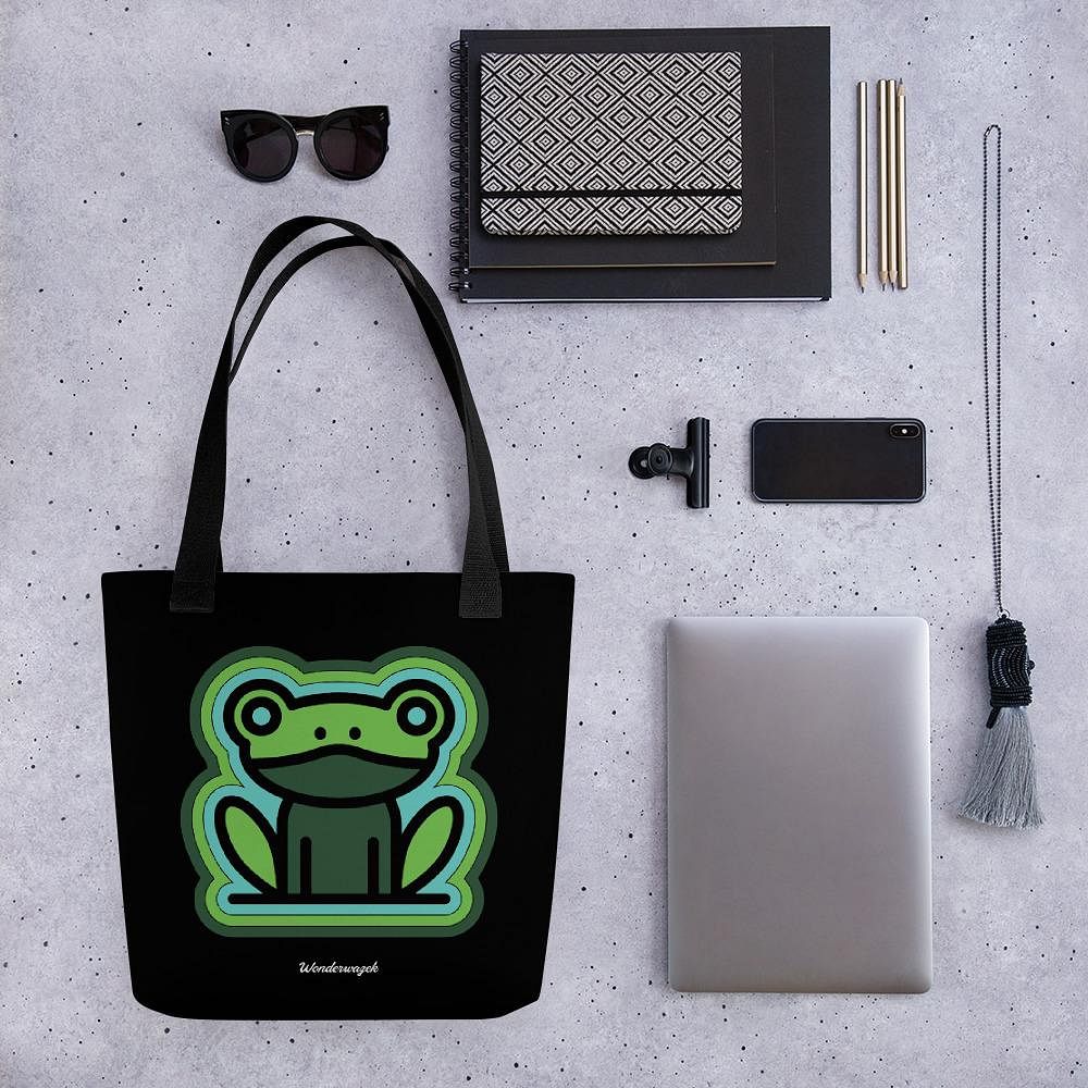 Einkaufstasche • frecher Frosch – grün, schwarz - Wonderwazek
