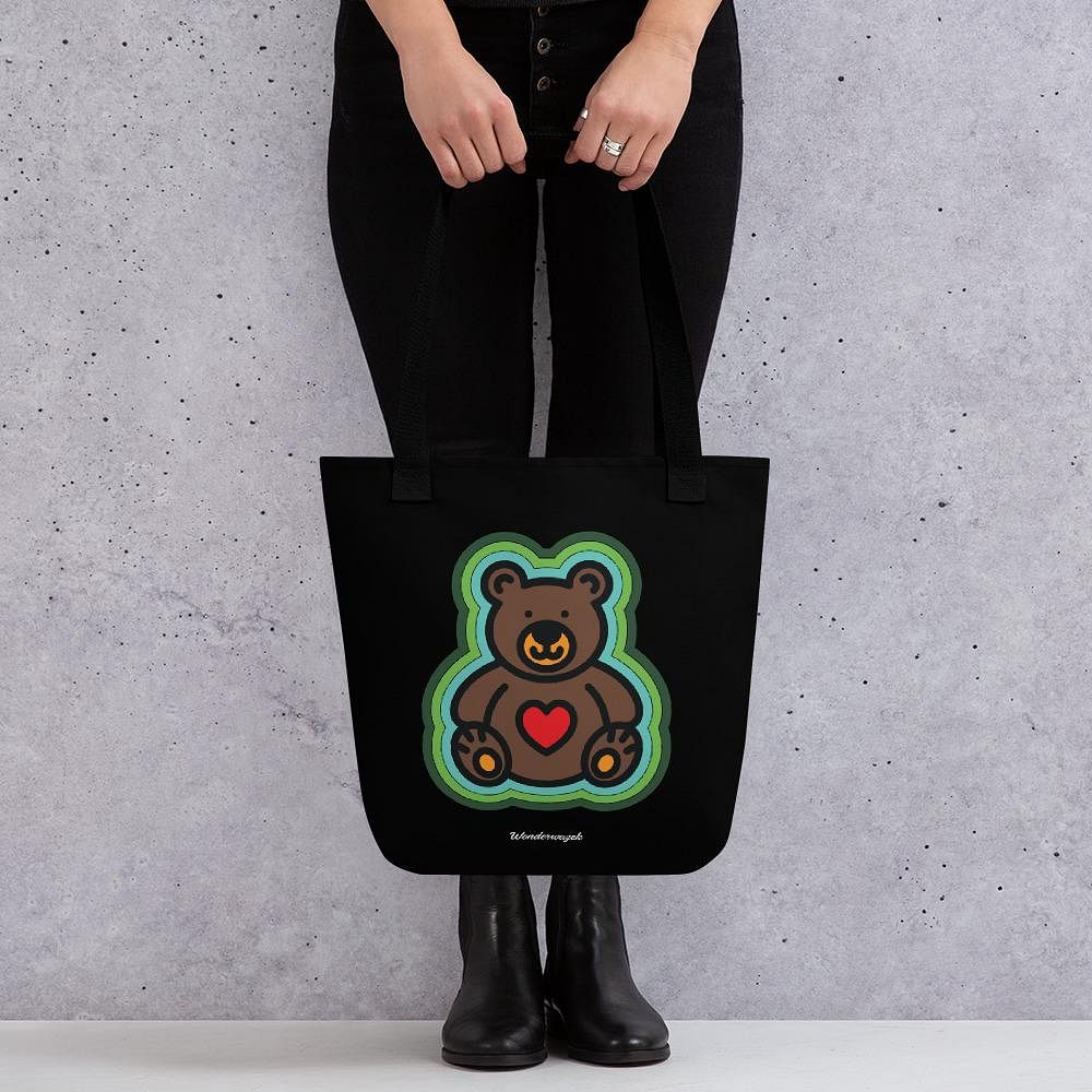 Einkaufstasche • Teddy mit Herz – grün, schwarz - Wonderwazek