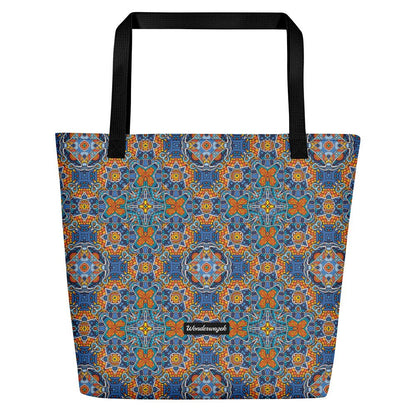 Strandtasche • Blankas Blumen – Kaleidoskop, blau, orange - Wonderwazek