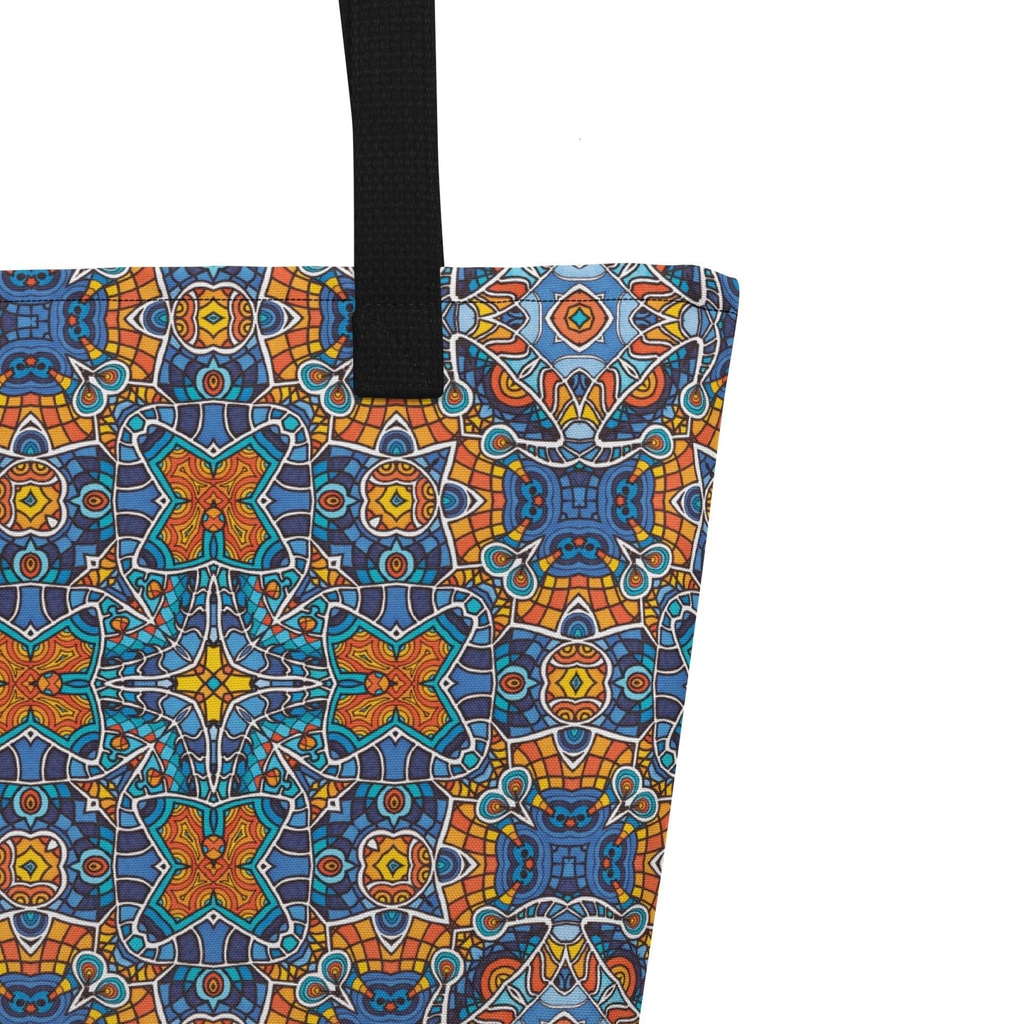 Strandtasche • Blankas Blumen – Kaleidoskop, blau, orange - Wonderwazek