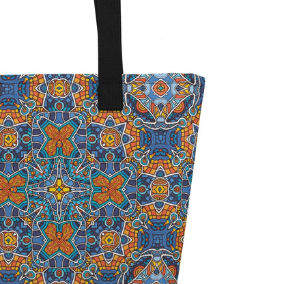 Strandtasche • Blankas Blumen – Kaleidoskop, blau, orange - Wonderwazek