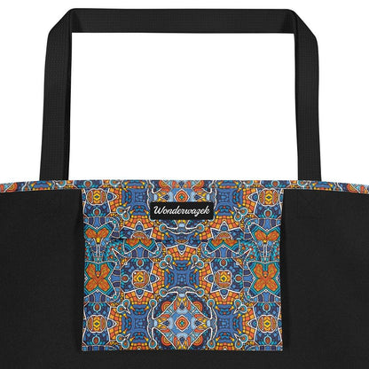 Strandtasche • Blankas Blumen – Kaleidoskop, blau, orange - Wonderwazek