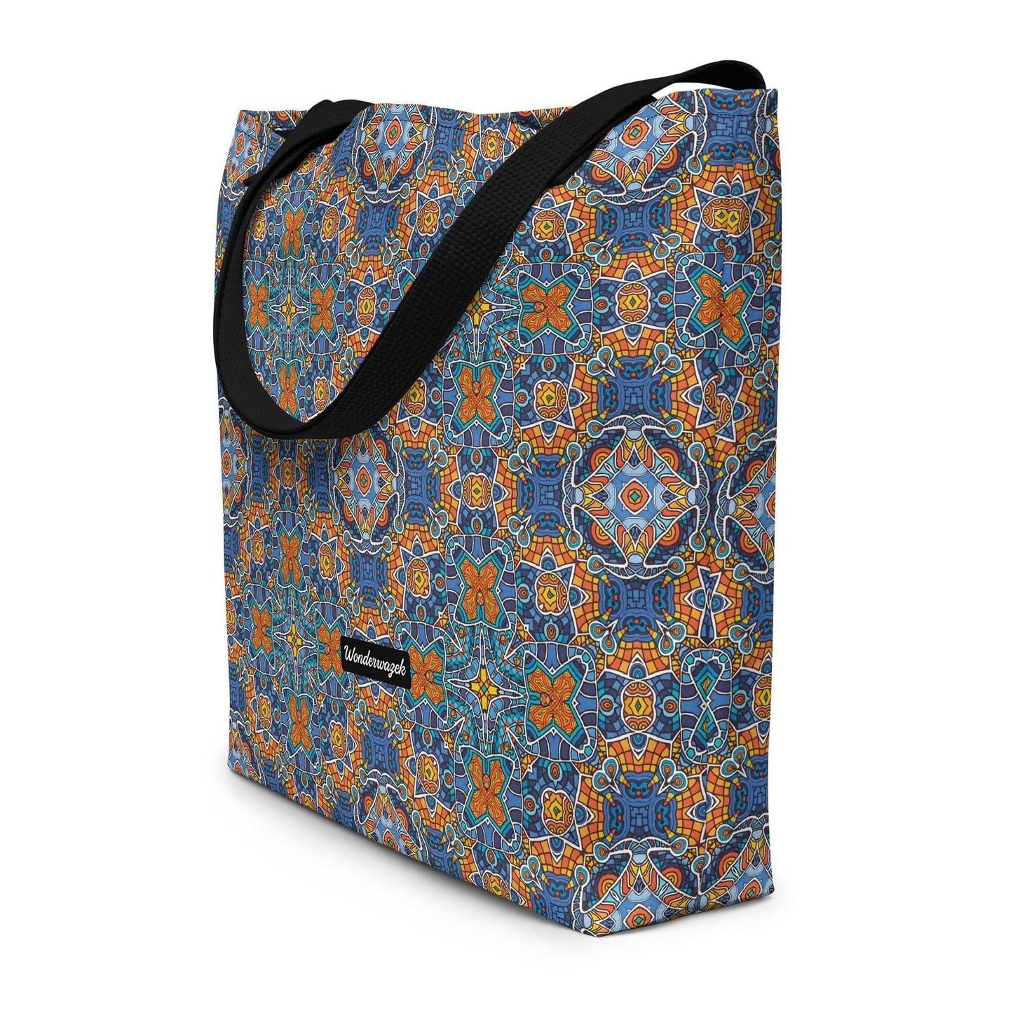 Strandtasche • Blankas Blumen – Kaleidoskop, blau, orange - Wonderwazek