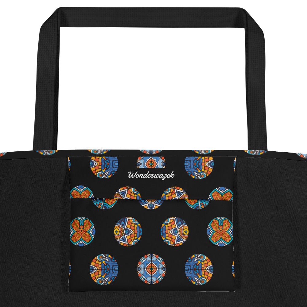 Strandtasche • Blankas Blumen – Punkte, blau, orange, schwarz - Wonderwazek