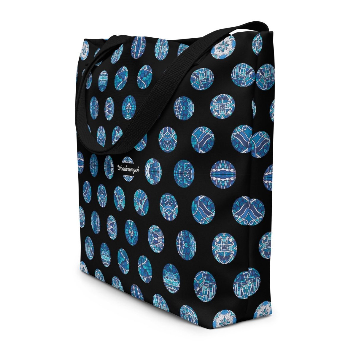 Strandtasche • Wassergeister – Punkte, blau, schwarz, weiß - Wonderwazek