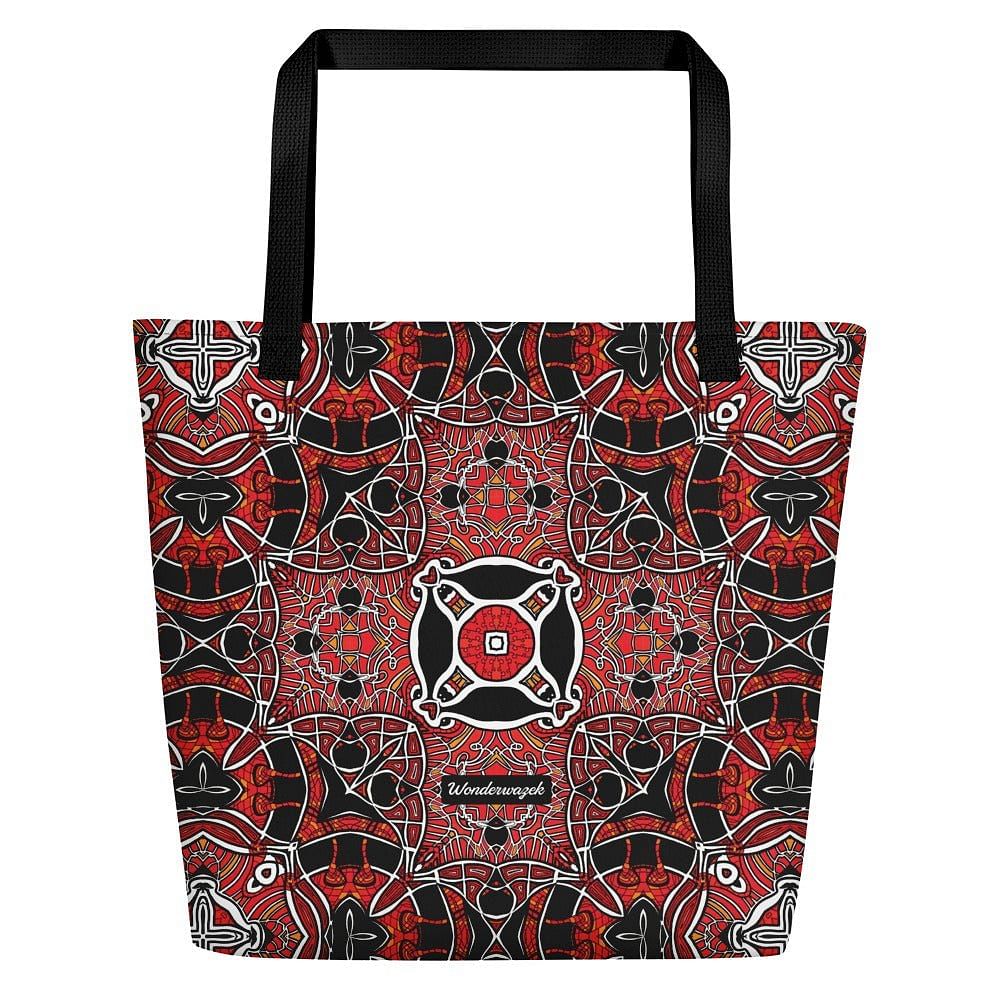 Strandtasche • Zirkus – Kaleidoskop 1, rot, schwarz, weiß - Wonderwazek