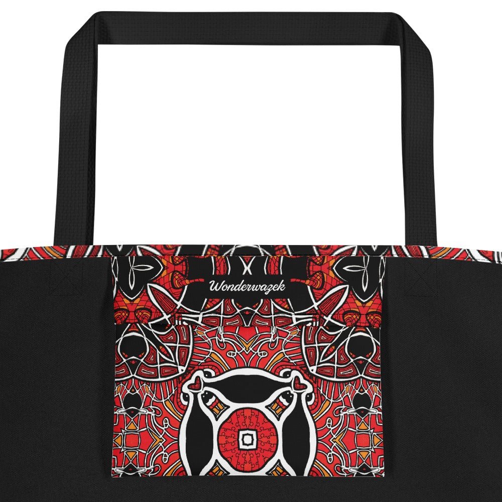 Strandtasche • Zirkus – Kaleidoskop, rot, schwarz, weiß - Wonderwazek