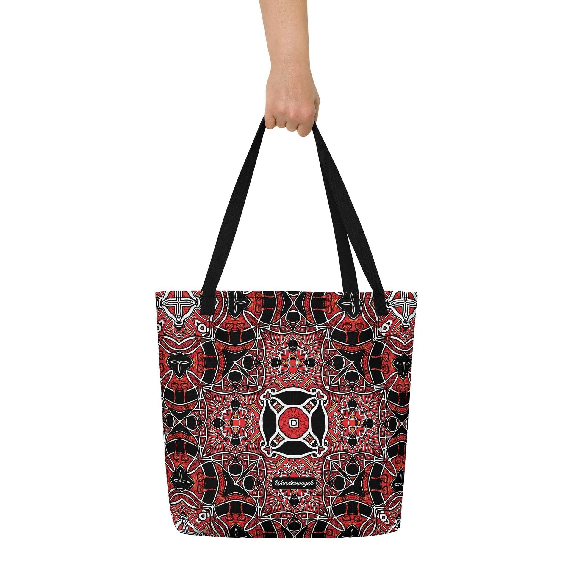 Strandtasche • Zirkus – Kaleidoskop, rot, schwarz, weiß - Wonderwazek