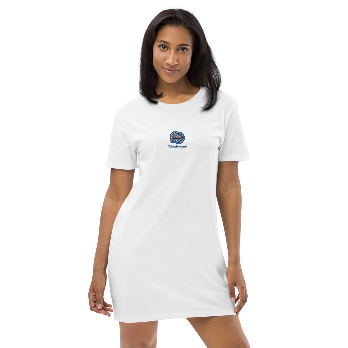 T-Shirt-Kleid • Chamäleon – bestickt, blau - Wonderwazek