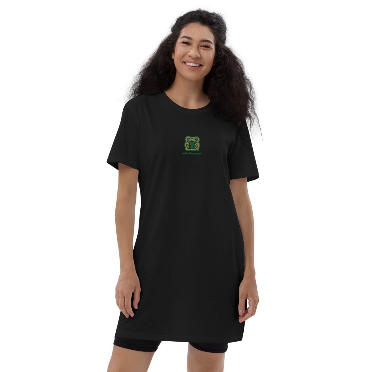 T-Shirt-Kleid • Frosch – bestickt, grün - Wonderwazek